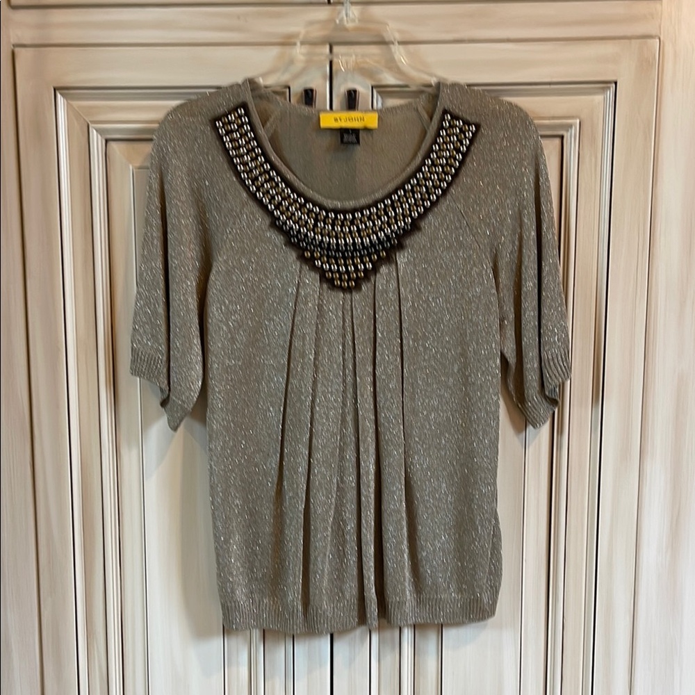 Elegant St John Beaded Gold with brown and beaded accents Top